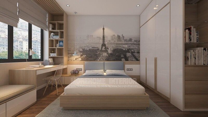 Giường ngủ hiện đại, độc đáo từ gỗ sồi tự nhiên kết hợp nệm bọc đầu giường êm ái cùng cách thiết kế khoa học sẽ là lựa chọn tuyệt vời cho phòng ngủ sang trọng, trẻ trung.